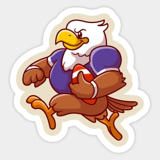 Cute Eagle Playing Rugby Football Cartoon Sticker